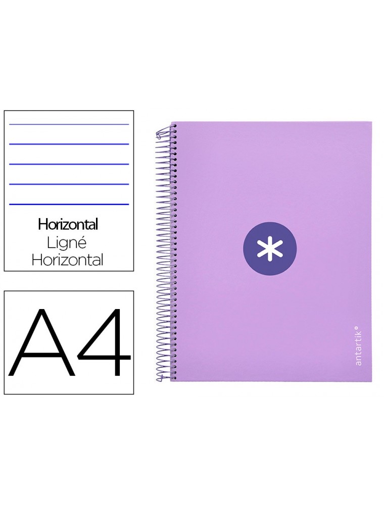 Cuaderno espiral liderpapel a4 micro antartik tapa forrada 120h 100 gr horizontal 5 banda4 taladros color lavanda