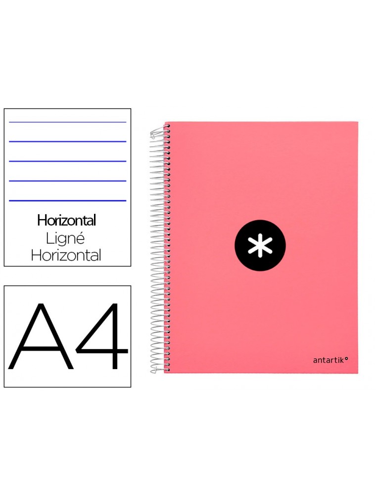 Cuaderno espiral liderpapel a4 micro antartik tapa forrada 120h 100 gr horizontal 5 banda4 taladors color coral