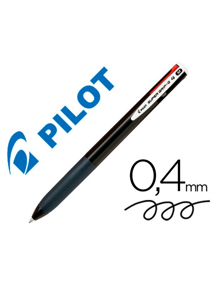 Boligrafo pilot super grip g 4 colores retractil sujecion de caucho tinta base de aceite cuerpo color negro