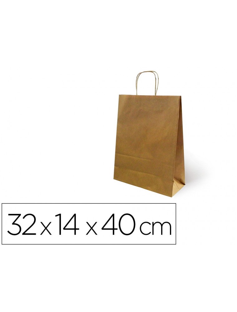 Bolsa kraft basika natural reciclado 90 gr asa retorcida tamaño l 320x140x400 mm