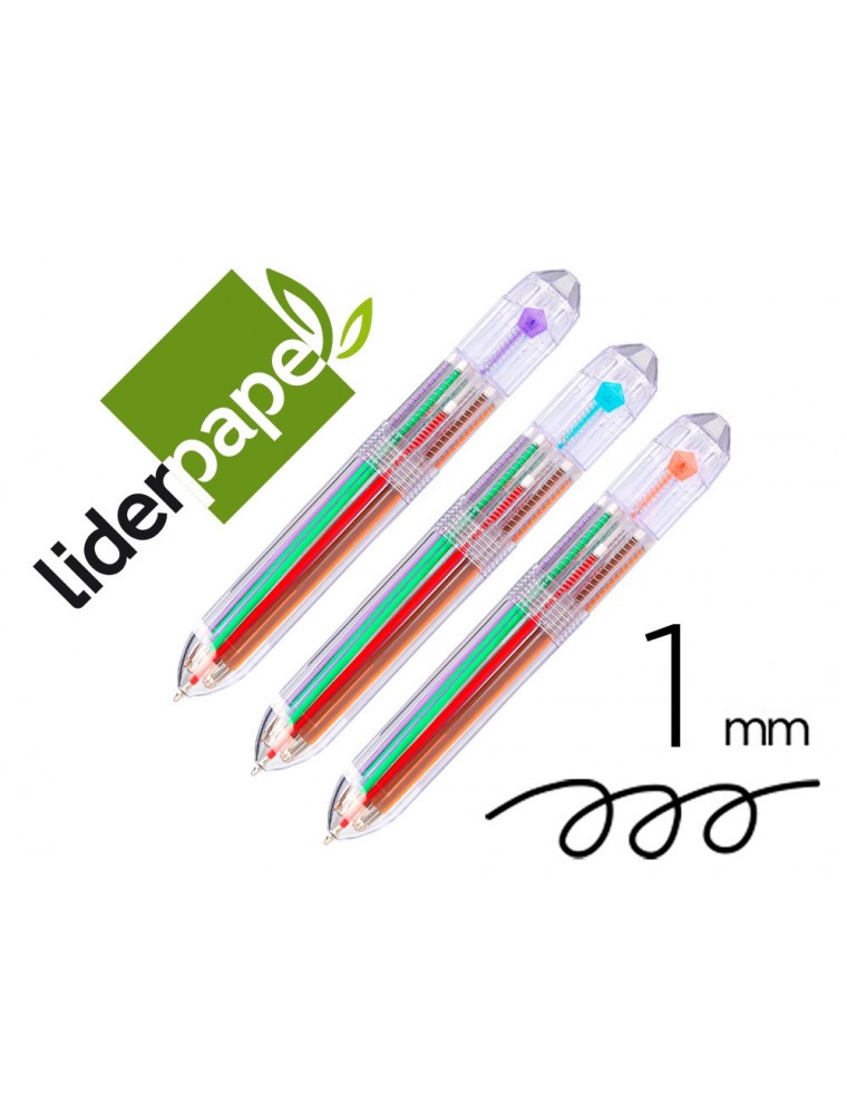 Boligrafo liderpapel 10 en 1 cuerpo transparente 10 colores 1 mm retractil