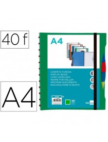 Carpeta liderpapel a4 con 40 fundas intercambiables 5 sep sobre y gomilla portada y lomo personalizable verde