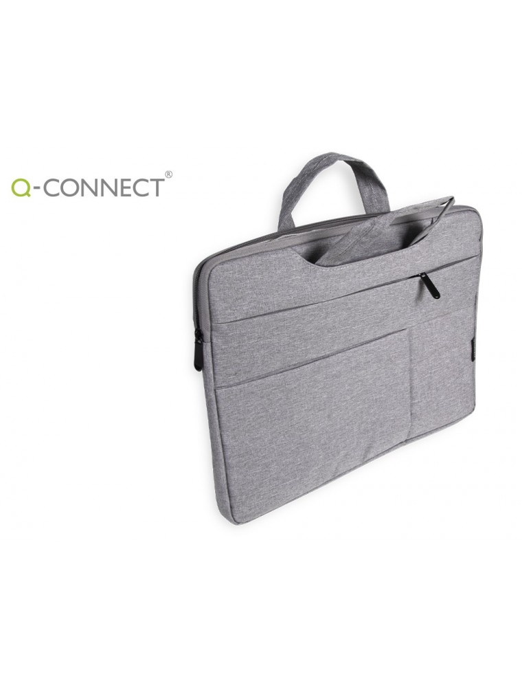 Funda para portatil q-connect 15,6 con asas retractiles cremallera 3 bolsillos exteriores gris