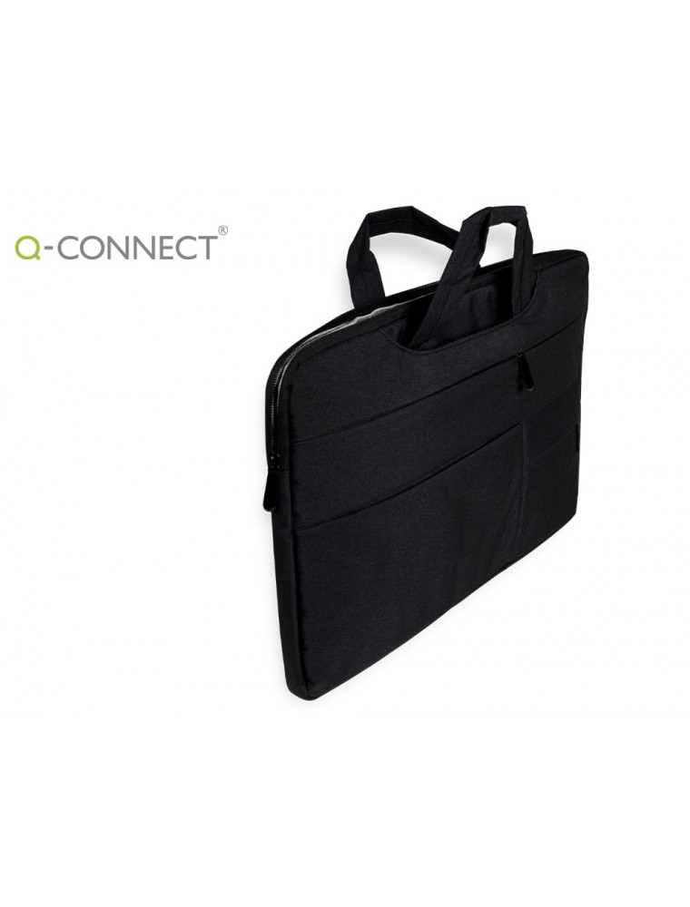 Funda para portatil q-connect 15,6 con asas retractiles cremallera 3 bolsillos exteriores negro