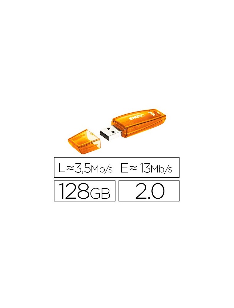 Memoria usb emtec flash c410 128 gb 2.0 naranja