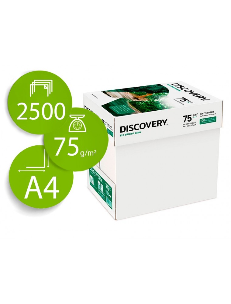 Papel fotocopiadora discovery fast pack din a4 75 gramos papel multiuso ink-jet y laser caja de 2500 hojas