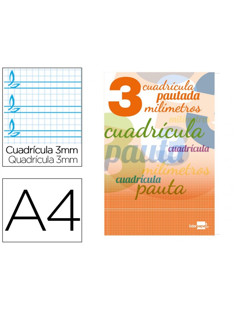 Libreta liderpapel pautaguia tapa cartoncillo 32 hojas din a4 70 gr cuadriculado pautado 3 mm