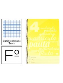 Cuaderno espiral liderpapel folio pautaguia tapa plastico 80h 75gr cuadro pautado 3mm con margen color amarillo