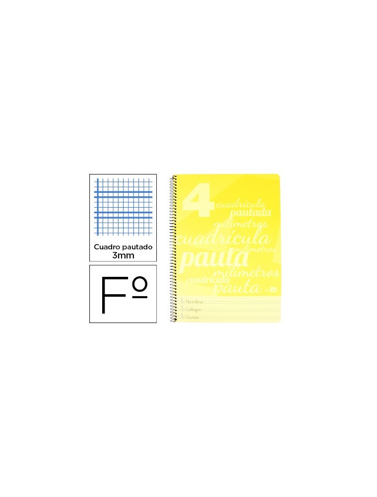 Cuaderno espiral liderpapel folio pautaguia tapa plastico 80h 75gr cuadro pautado 3mm con margen color amarillo