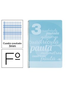 Cuaderno espiral liderpapel folio pautaguia tapa plastico 80h 75gr cuadro pautado 3mm con margen color azul