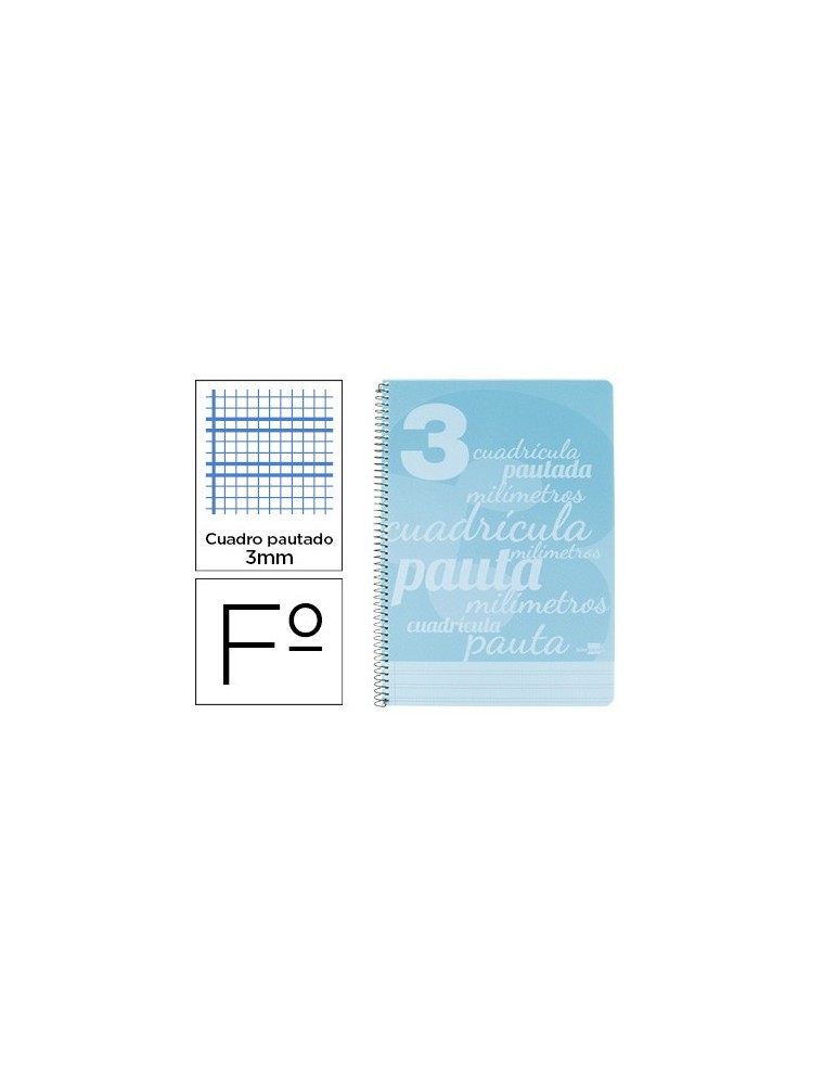 Cuaderno espiral liderpapel folio pautaguia tapa plastico 80h 75gr cuadro pautado 3mm con margen color azul