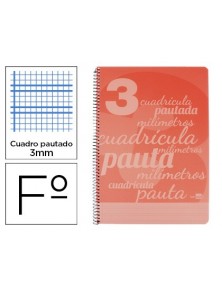 Cuaderno espiral liderpapel folio pautaguia tapa plastico 80h 75gr cuadro pautado 3mm con margen color rojo