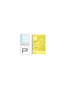 Cuaderno espiral liderpapel folio pautaguia tapa plastico 80h 75gr cuadro pautado 4mm con margen color amarillo