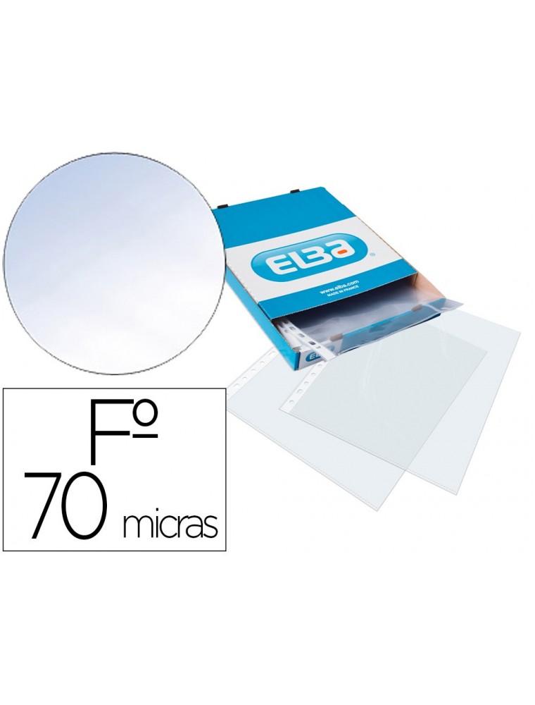 Funda multitaladro elba standard folio 70 micras cristal caja de 100 unidades