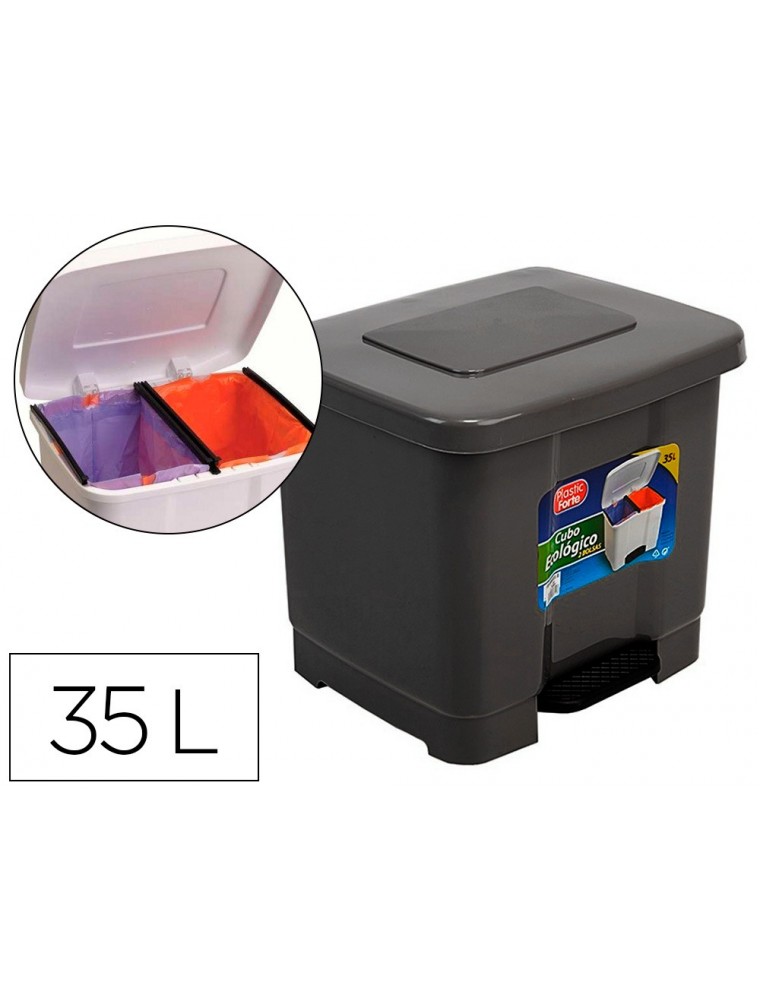 Papelera contenedor plasticforte plastico con pedal 2 compartimentos 35 litros gris oscuro