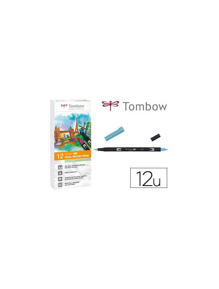 Rotulador tombow acuarelable doble punta pincel colores pastel estuche de 12 unidades colores surtidos