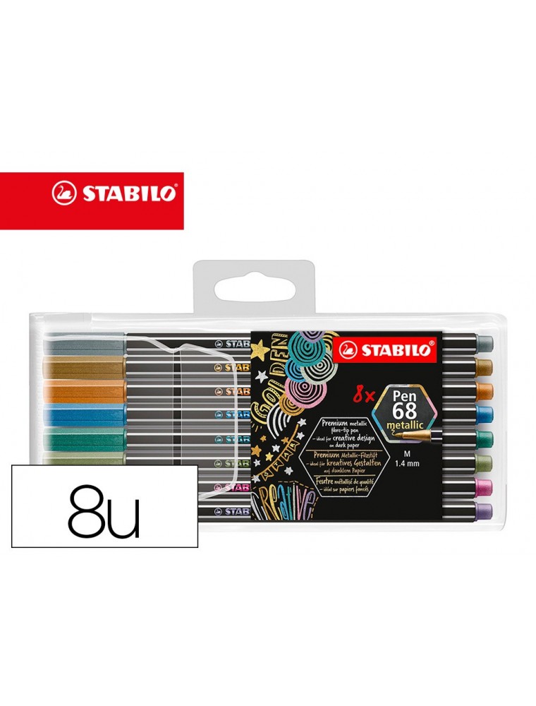 Rotulador stabilo punta de fibra pen 68 metallic estuche plastico de 8 unidades colores surtidos