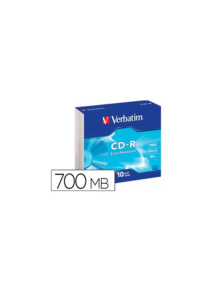 Cd-rom verbatim extra proteccion capacidad 700mb velocidad 52x 80 min pack de 10 unidades caja slim