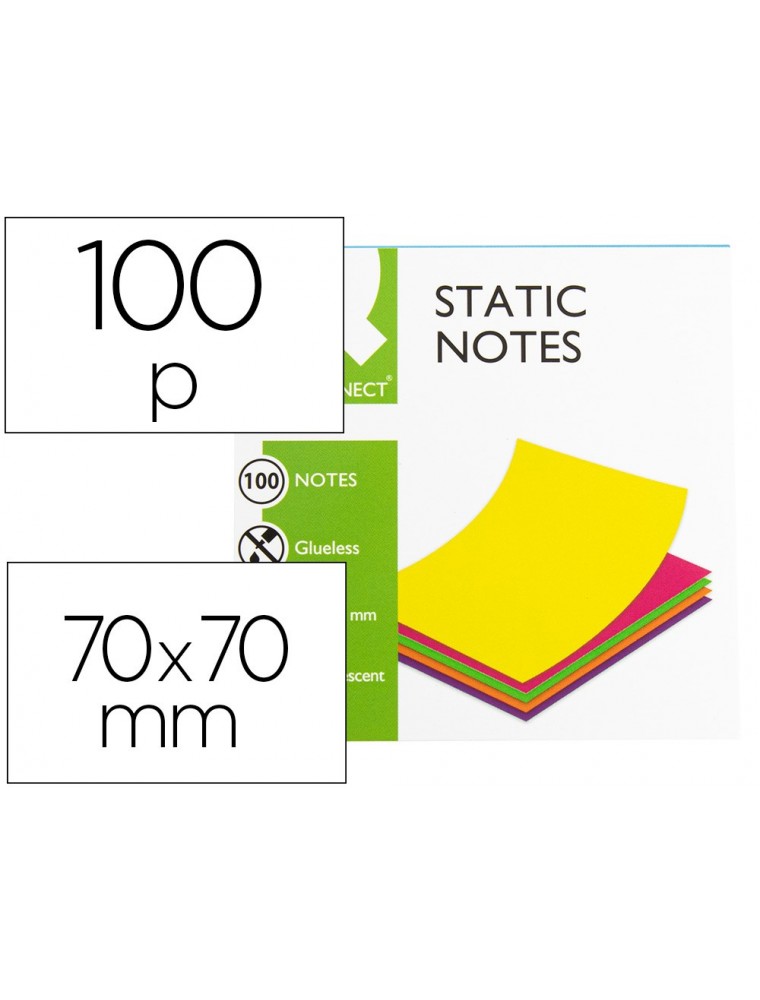 Bloc de notas electrostaticas quita y pon q-connect 70x70 mm 100 hojas 5 colores fluorescentes