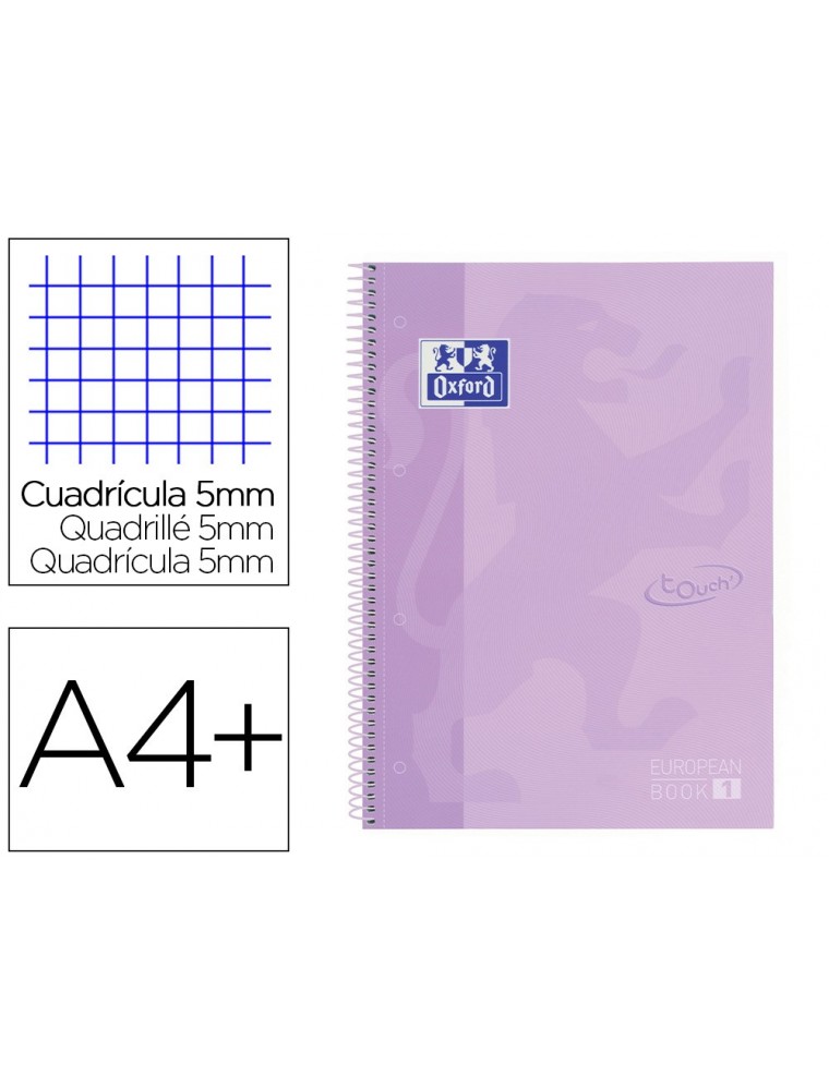 Cuaderno espiral oxford ebook 1 school touch te din a4 80 hojas cuadro 5 mm con margen malva pastel