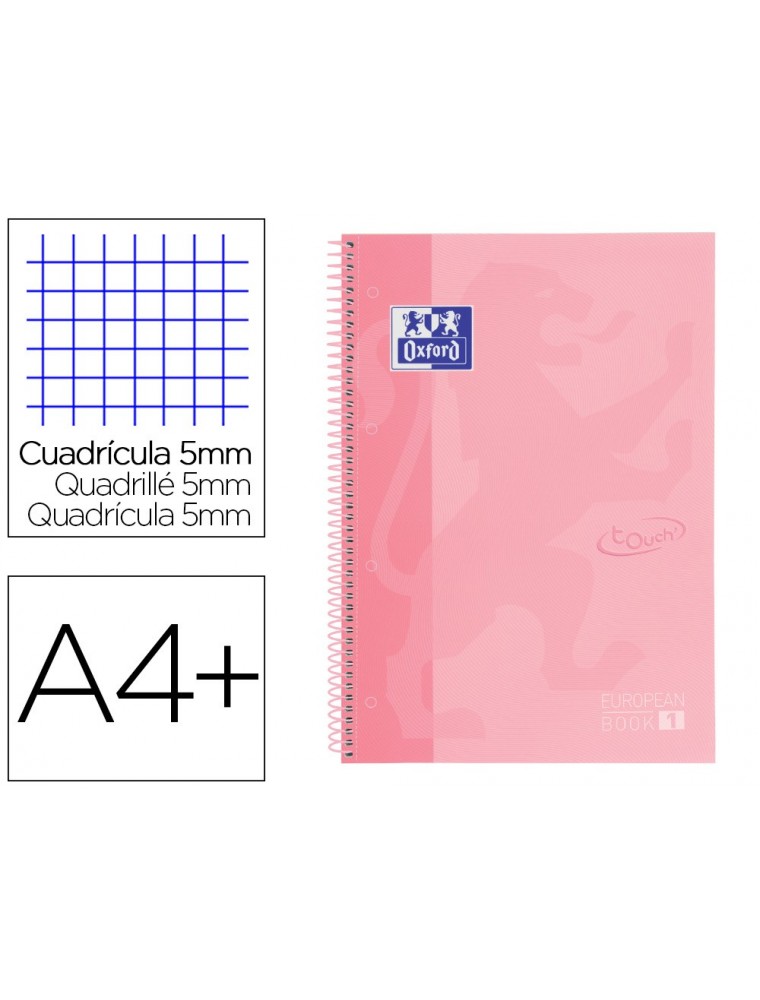 Cuaderno espiral oxford ebook 1 school touch te din a4 80 hojas cuadro 5 mm con margen flamingo pastel