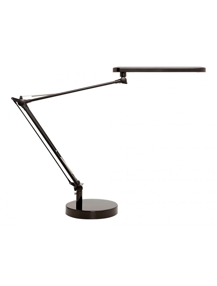 Lampara de escritorio unilux mambo led 5,6w doble brazo articulado abs y aluminio negro base 19 cm diametro