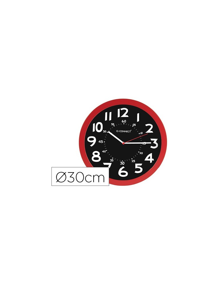 Reloj q-connect de pared plastico oficina redondo 30 cm color rojo y esfera color negro