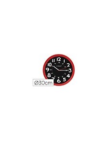 Reloj q-connect de pared plastico oficina redondo 30 cm color rojo y esfera color negro