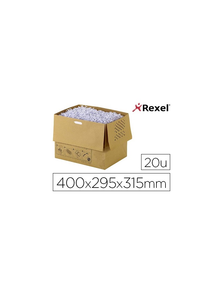 Bolsa de residuos rexel reciclable para destructora auto300x capacidad 40 l pack de 20 unidades 400x295x315 mm