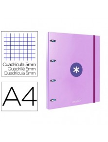 Carpeta con recambio liderpapel antartik a4 cuadro 5mm forrada 4 anillas 25mm color lavanda