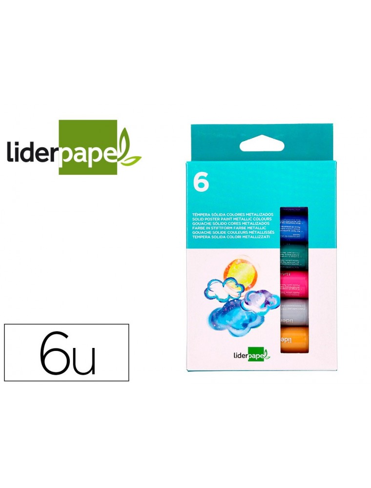 Tempera solida en barra liderpapel escolar 10 gr caja de 6 colores surtidos