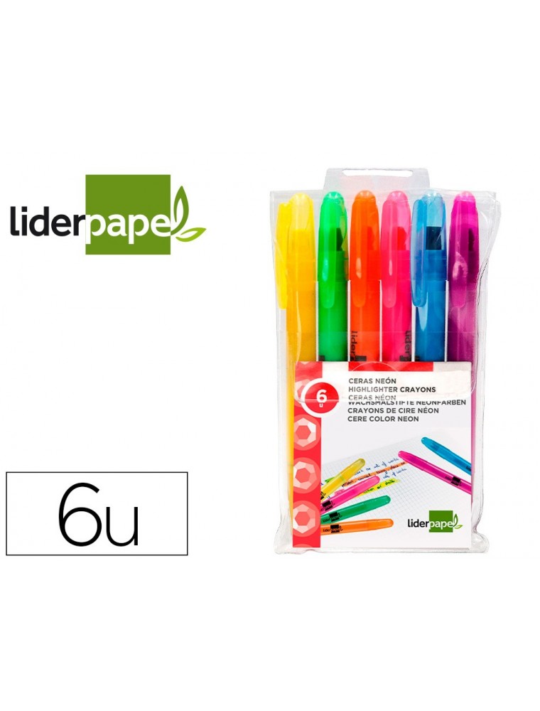 Marcador de cera gel liderpapel fluorescente estuche 6 unidades colores surtidos