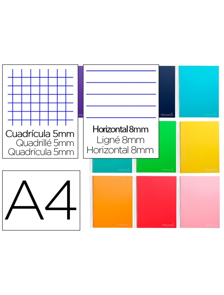 Cuaderno espiral liderpapel a4 micro jolly multidisciplina tapa forrada 140h 75gr 28h 5mm 112h hrtal.