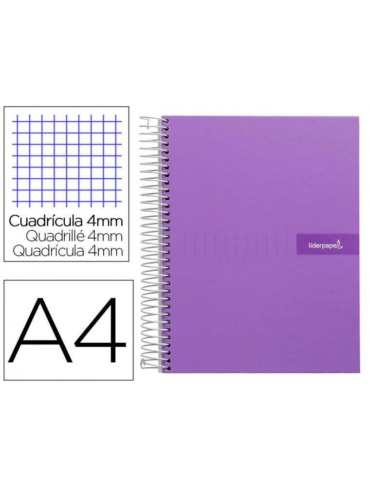 Cuaderno espiral liderpapel a4 crafty tapa forrada 80h 90 gr cuadro 4mm con margen color violeta