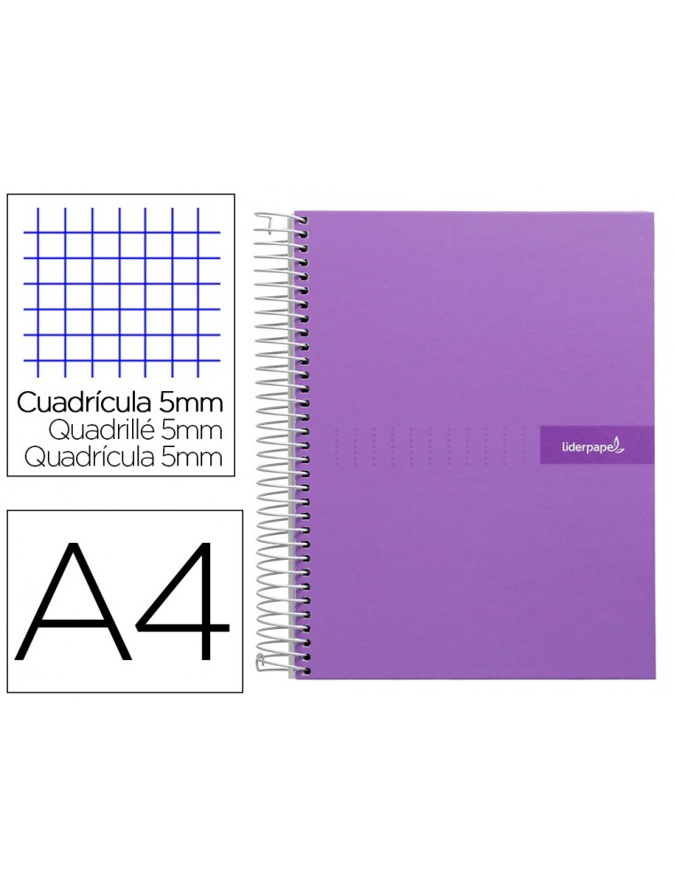 Cuaderno espiral liderpapel a4 micro crafty tapa forrada 120h 90gr cuadro 5mm 5 bandas 4 taladros color violeta