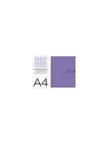 Cuaderno espiral liderpapel a4 micro crafty tapa forrada 120h 90gr cuadro 5mm 5 bandas 4 taladros color violeta