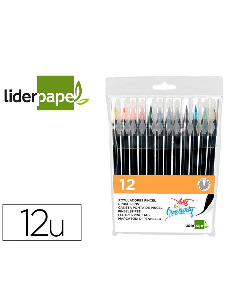 Rotulador liderpapel punta pincel extra suave estuche 12 unidades colores surtidos