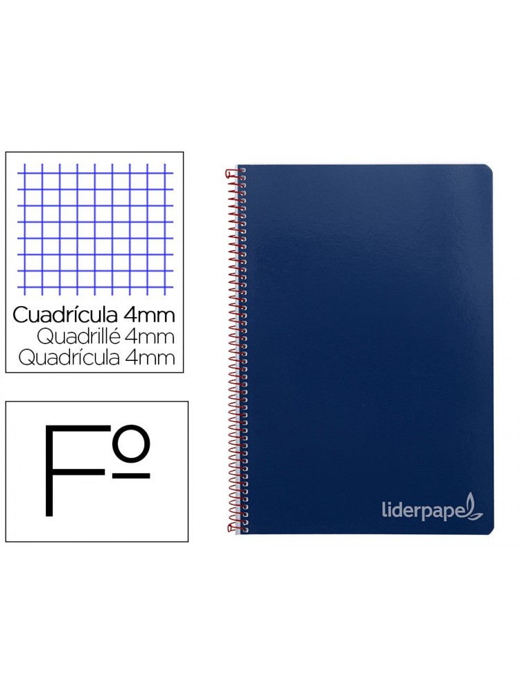 Cuaderno espiral liderpapel folio witty tapa dura 80h 75gr cuadro 4mm con margen color azul marino