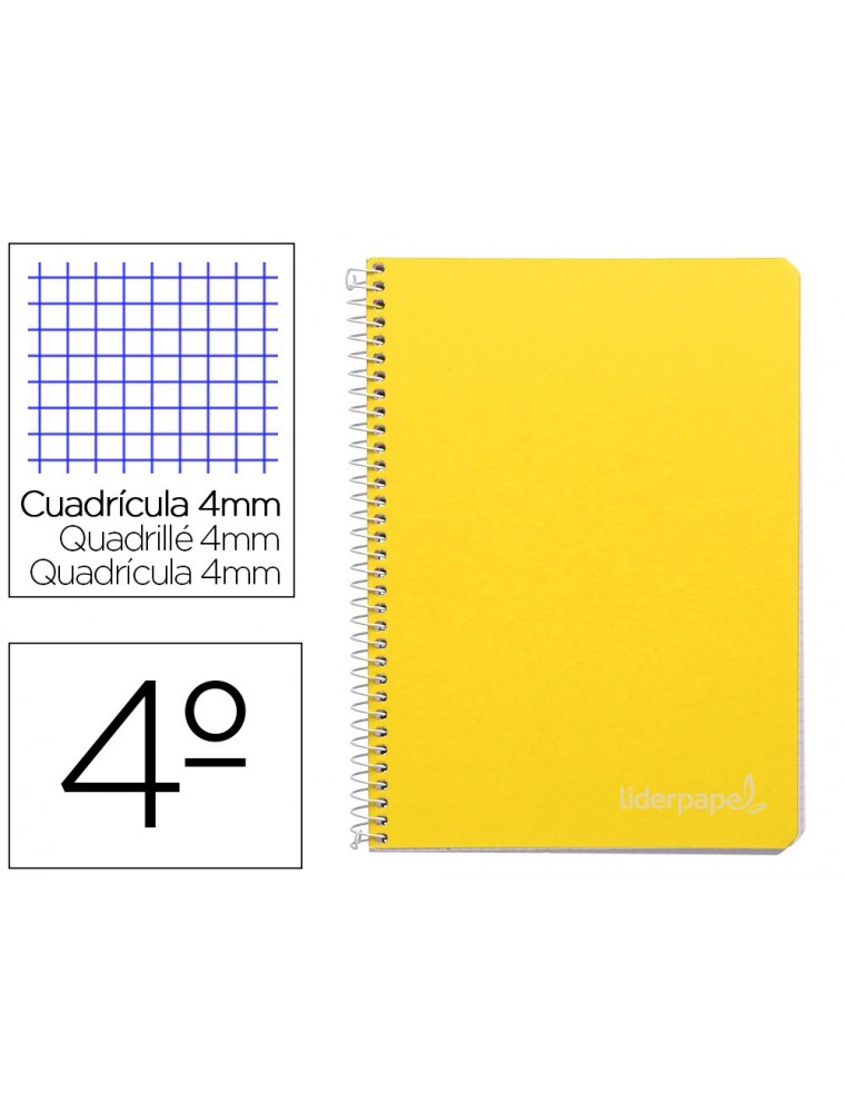 Cuaderno espiral liderpapel cuarto witty tapa dura 80h 75gr cuadro 4mm con margen color amarillo