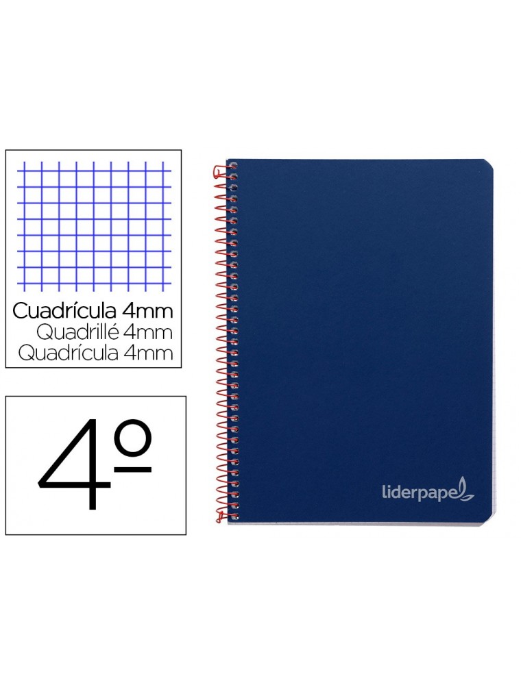 Cuaderno espiral liderpapel cuarto witty tapa dura 80h 75gr cuadro 4mm con margen color azul marino