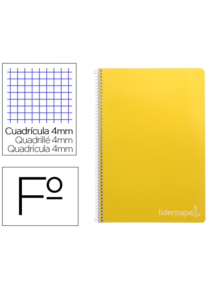 Cuaderno espiral liderpapel folio witty tapa dura 80h 75gr cuadro 4mm con margen color amarillo