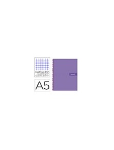 Cuaderno espiral liderpapel a5 micro crafty tapa forrada 120h 90 gr cuadro 5mm 5 bandas6 taladros color violeta