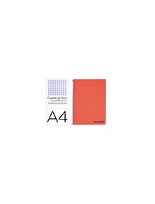 Cuaderno espiral liderpapel a4 wonder tapa plastico 80h 90gr cuadro 4mm con margen color rojo