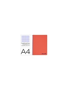 Cuaderno espiral liderpapel a4 micro wonder tapa plastico 120h 90 gr cuadro 5 mm 5 bandas 4 taladros color rojo