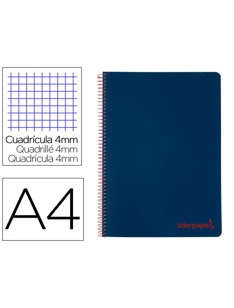 Cuaderno espiral liderpapel a4 wonder tapa plastico 80h 90gr cuadro 4mm con margen color azul marino