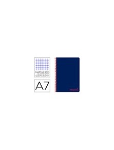 Cuaderno espiral liderpapel a7 micro wonder tapa plastico 100h 90 gr cuadro 5mm 4 bandas color azul marino