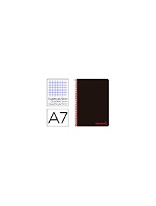 Cuaderno espiral liderpapel a7 micro wonder tapa plastico 100h 90 gr cuadro 5mm 4 bandas color negro