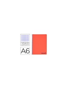 Cuaderno espiral liderpapel a6 micro wonder tapa plastico 120h 90 gr cuadro 5mm 4 bandas color rojo