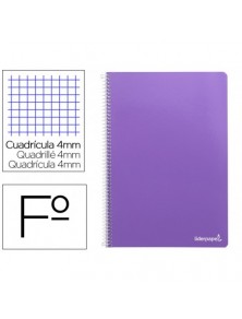 Cuaderno espiral liderpapel folio smart tapa blanda 80h 60gr cuadro 4mm con margen color violeta