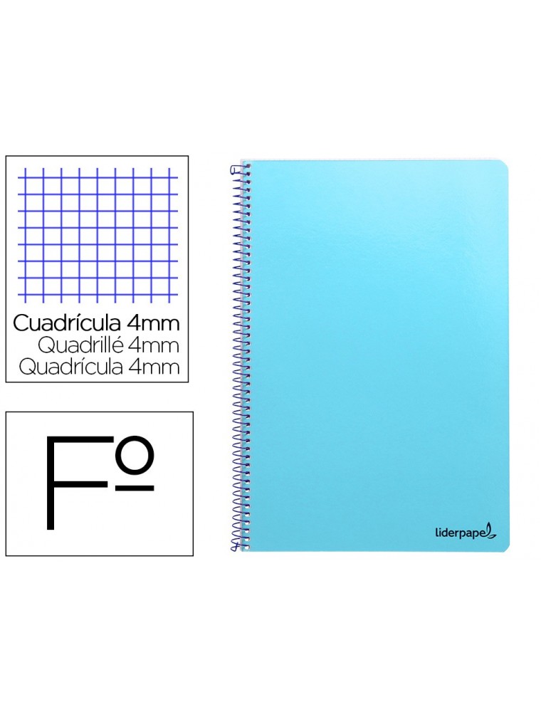 Cuaderno espiral liderpapel folio smart tapa blanda 80h 60gr cuadro 4mm con margen color celeste